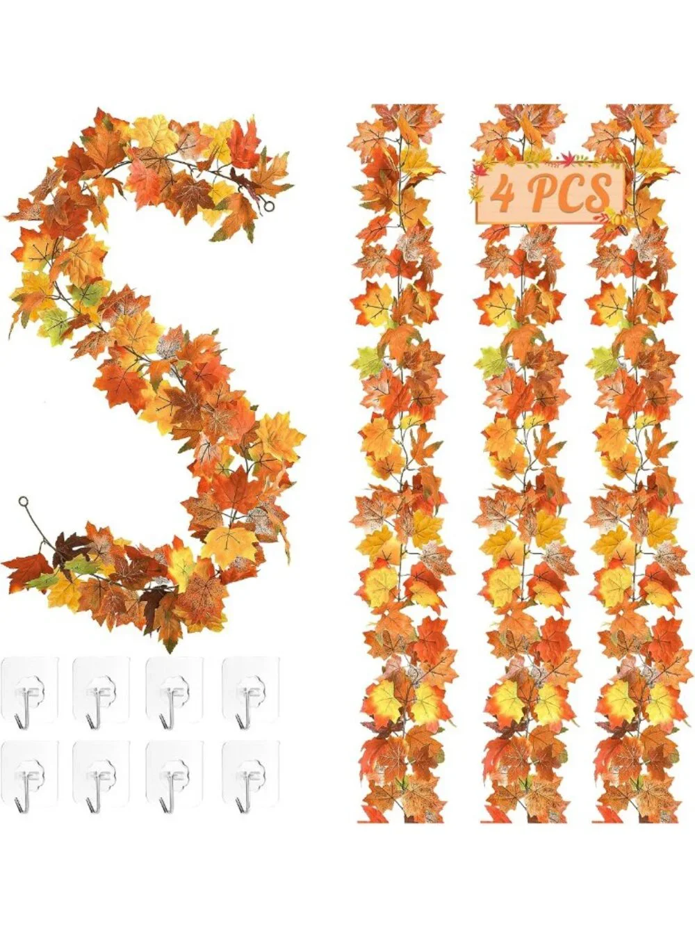 4-Pack 23.6FT Autumn Maple Leaf Garland for Fall Home Decor & Thanksgiving